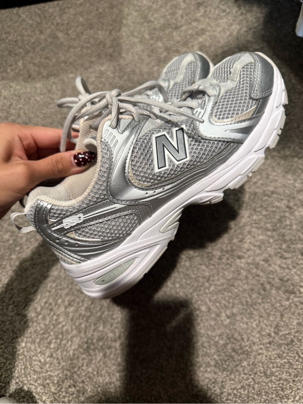 New Balance Silver and White Women's Mesh Athletic Sneakers